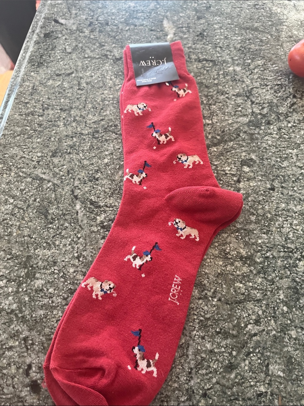 J. Crew Red Crew Socks with Dog Motif